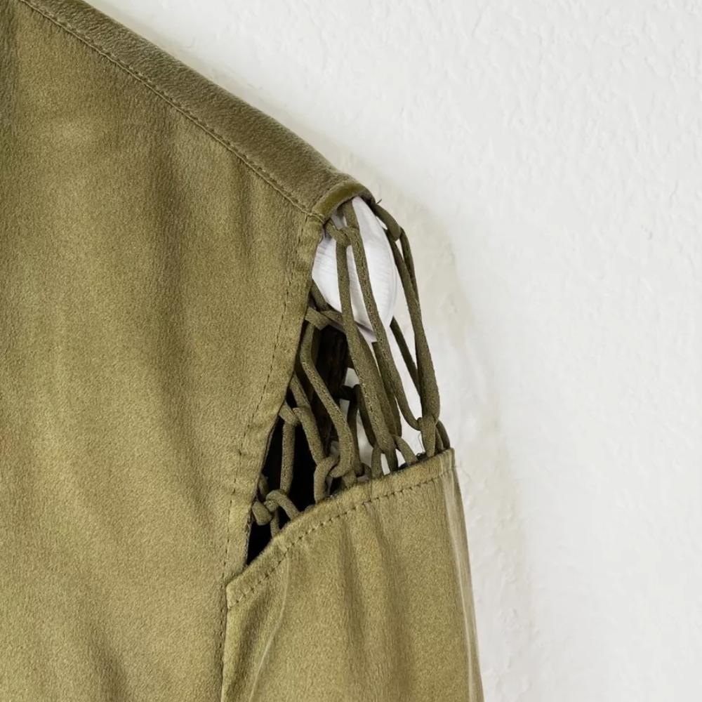 Olive Green Top with Lattice Sleeve Detail - Picture 5 of 7